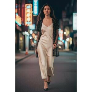 Black Sheer Pearl Mesh L Cardigan Evening Layer Y2K Party Club Holiday Coquette